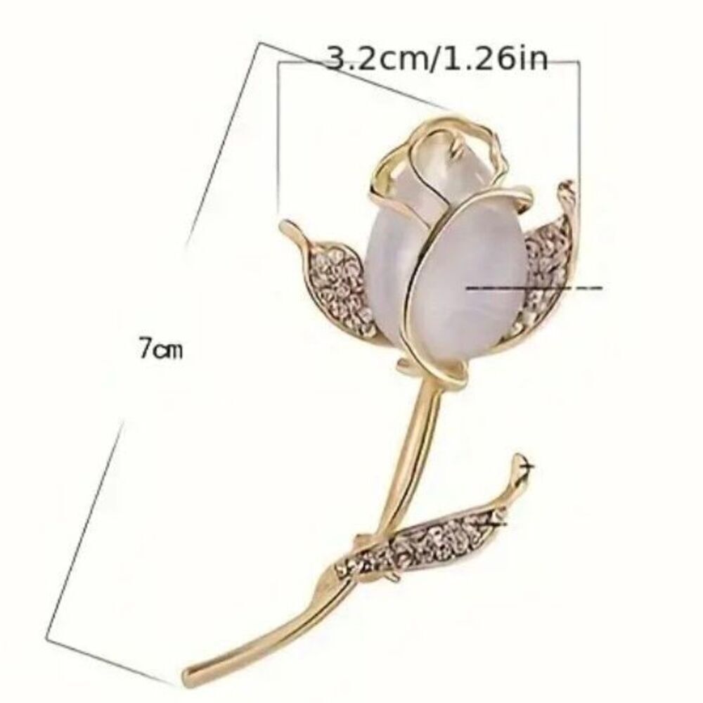 Crystal Rhinestone Rose Brooch Womens Enamel Fashion Floral Pin New - Picture 3 of 5